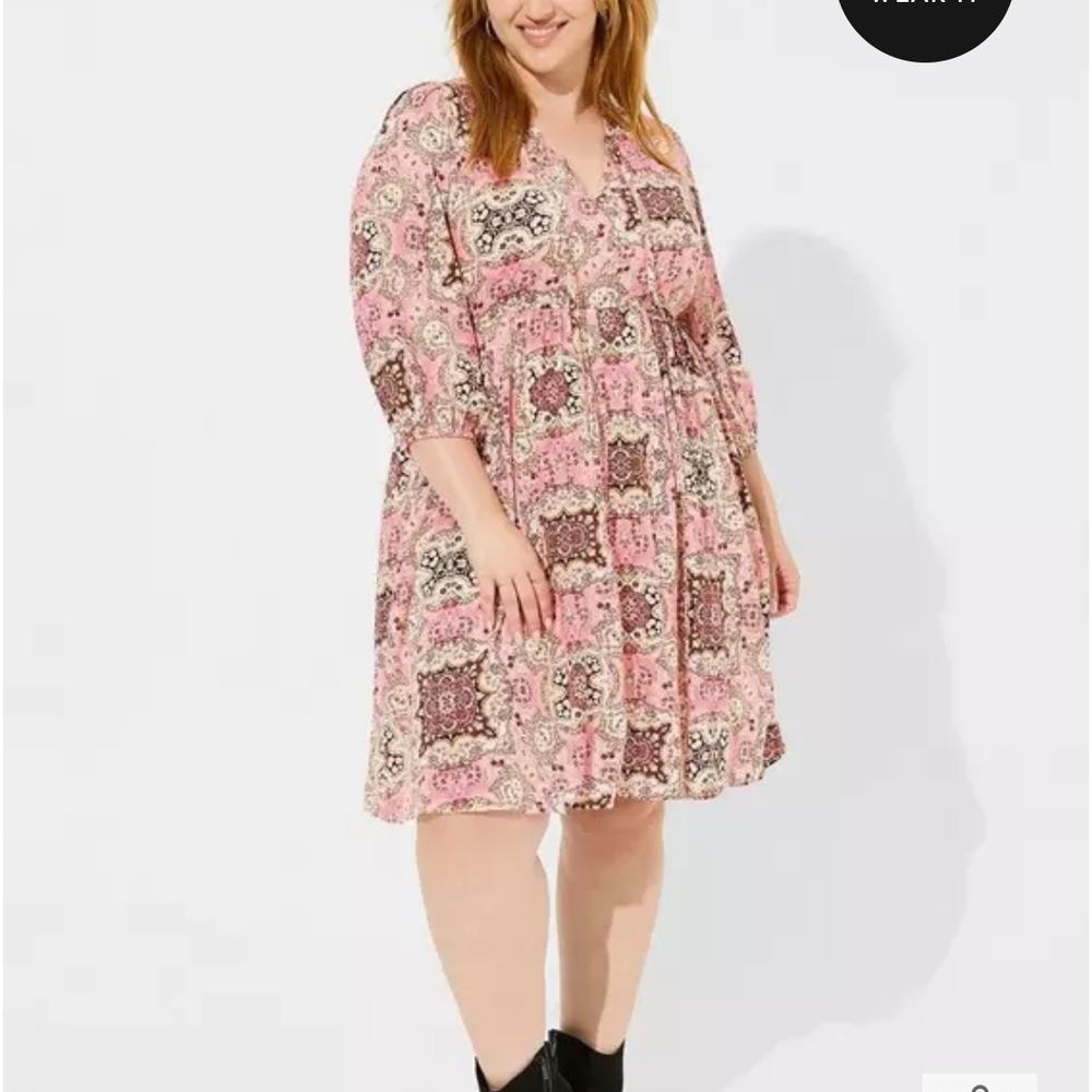 Torrid Pink Ruffled Tiered Sundress with Bishop Sleeves